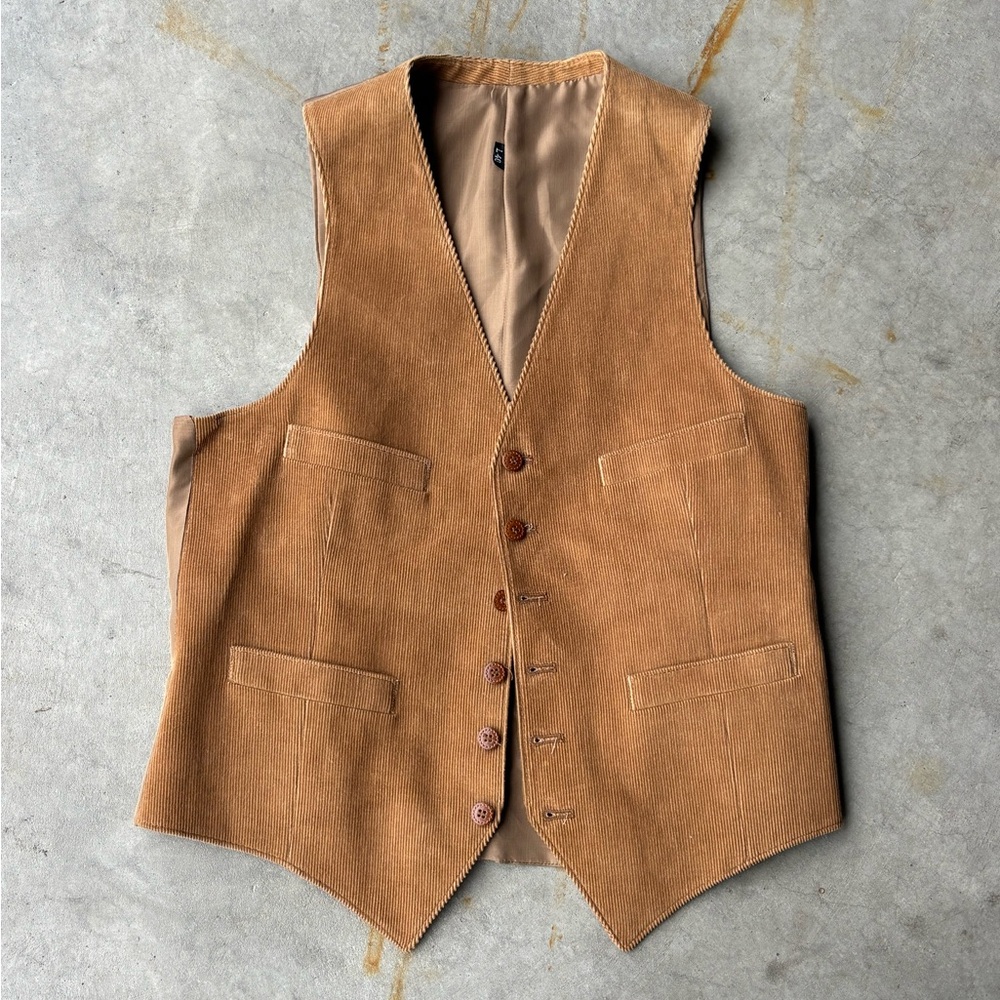 Vintage Tan Corduroy Vest Tailored Waistcoat Academia Western Core